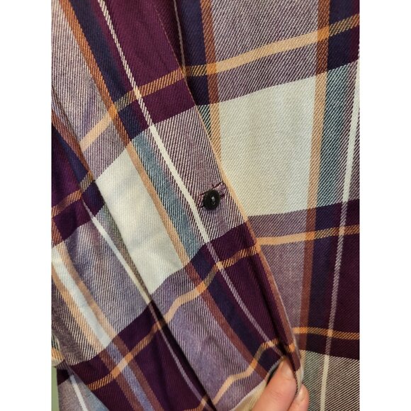 Jane & Delancey Purple Plaid Roll Tab Sleeve 1/4 Button Relaxed Fit Tunic Top 2X - Picture 4 of 9